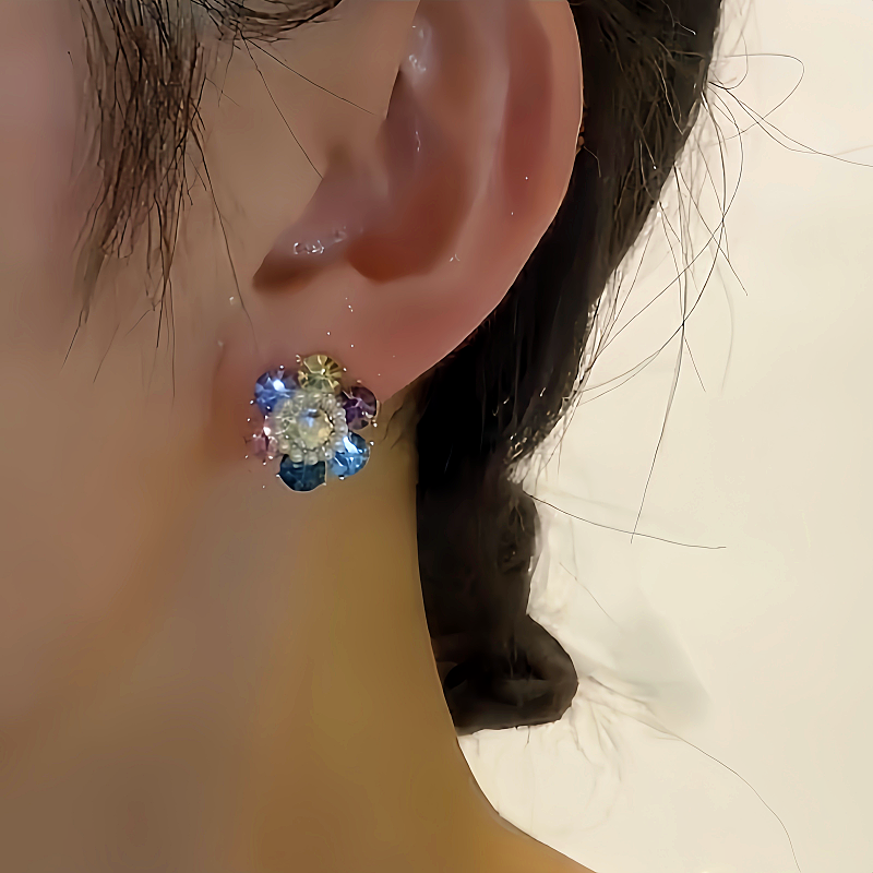 14K Gold-plated Colorful Crystal Stud Earrings