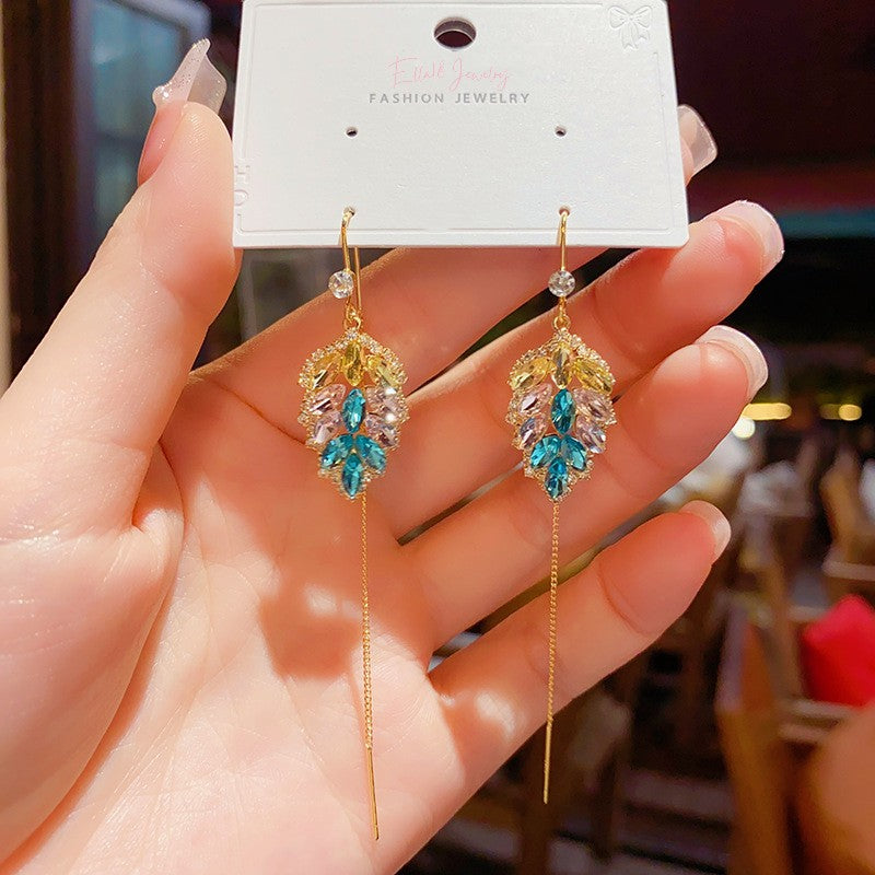 14K Gold-plated Colorful Leaf Threader Earrings