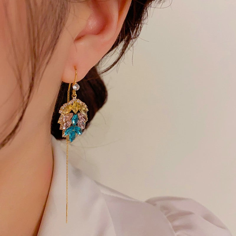 14K Gold-plated Colorful Leaf Threader Earrings