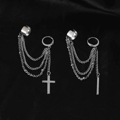 14K Gold-plated Cross Chain Ear Cuff Earrings