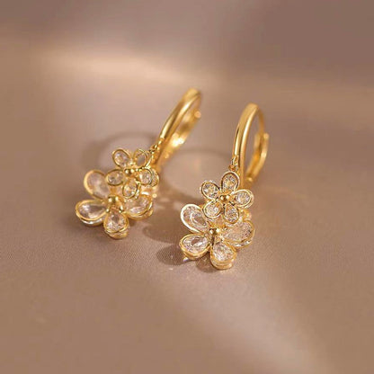 14K Gold-plated Crystal Flower Earrings