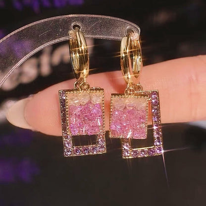 14K Gold-Plated Elegant Zircon Geometric Earrings
