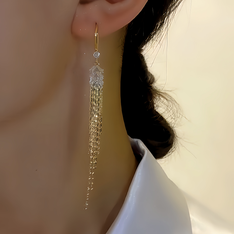 14K Gold-plated Diamond-Studded Wheat Tassel Earrings