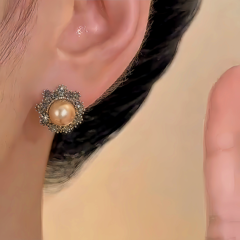 14K Gold-plated Diamond Champagne Pearl Earrings