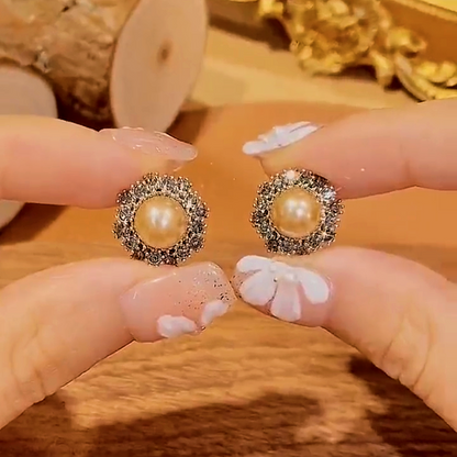 14K Gold-plated Diamond Champagne Pearl Earrings