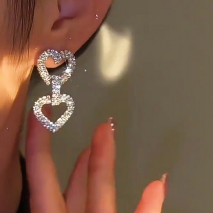 14K Gold-plated Diamond Double Love Earrings
