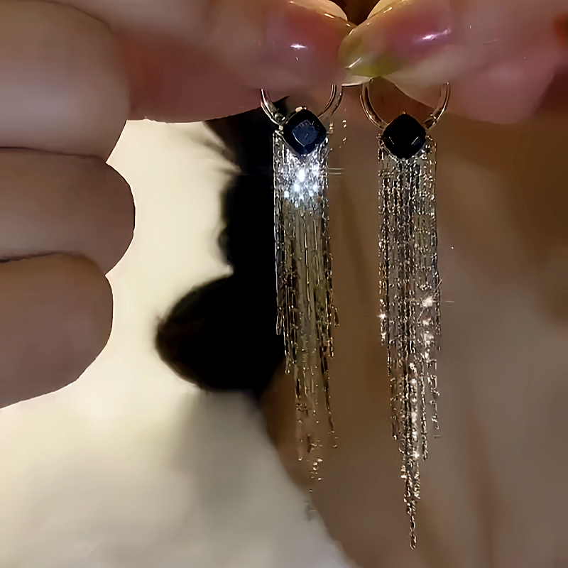 14K Gold-plated Diamond Geometric Tassel Earrings