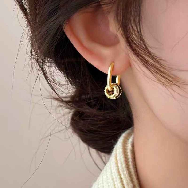 14K Gold-plated Diamond Small Circle Earrings
