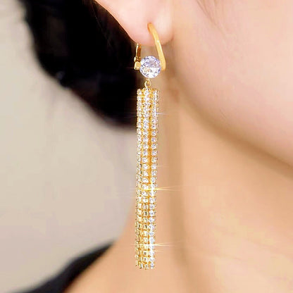 14K Gold-plated Diamond Tassel Earrings