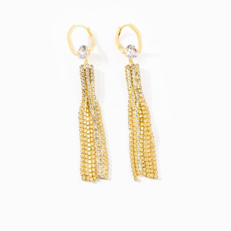 14K Gold-plated Diamond Tassel Earrings