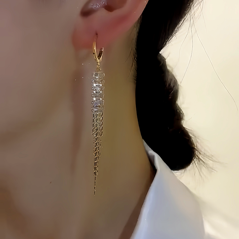14K Gold-plated Diamond Tassel Earrings