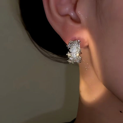 14K Gold-plated Diamond Zircon C Hoop Earrings