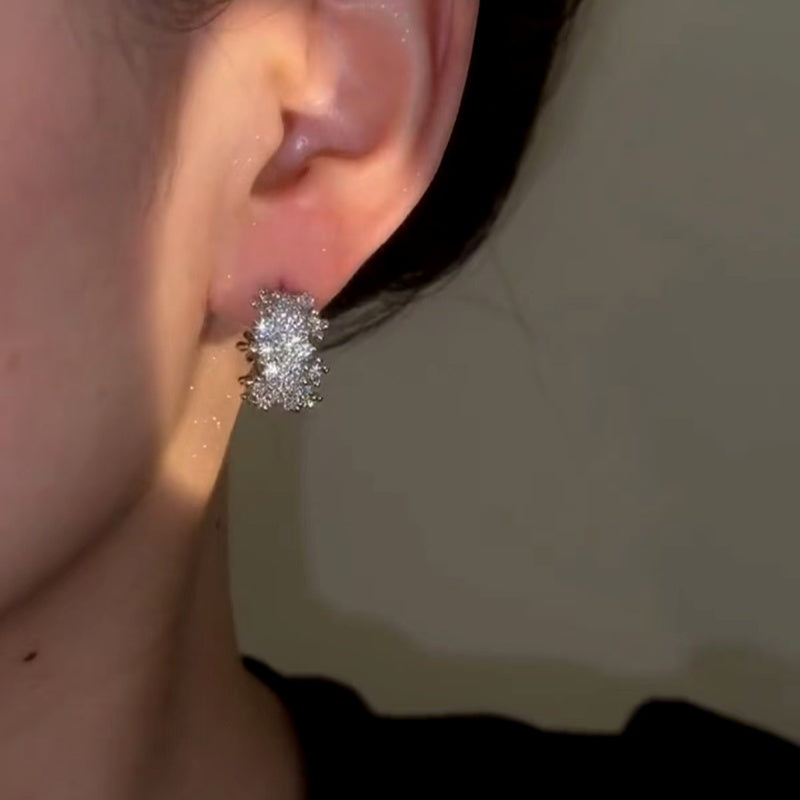 14K Gold-plated Diamond Zircon C Hoop Earrings