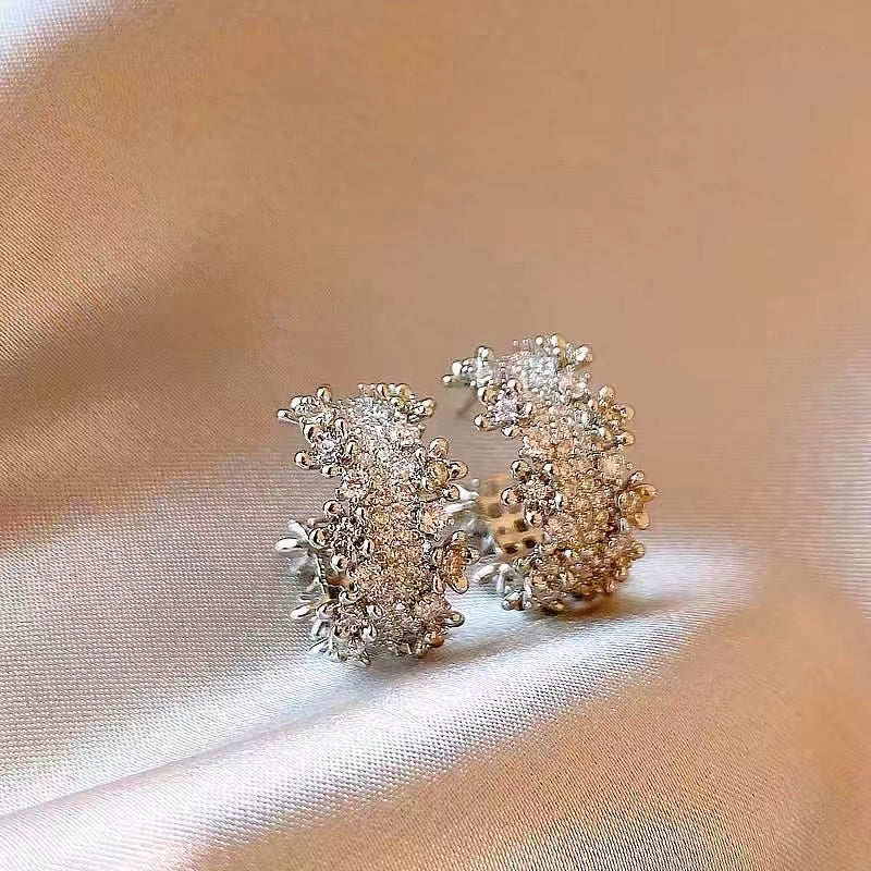 14K Gold-plated Diamond Zircon C Hoop Earrings