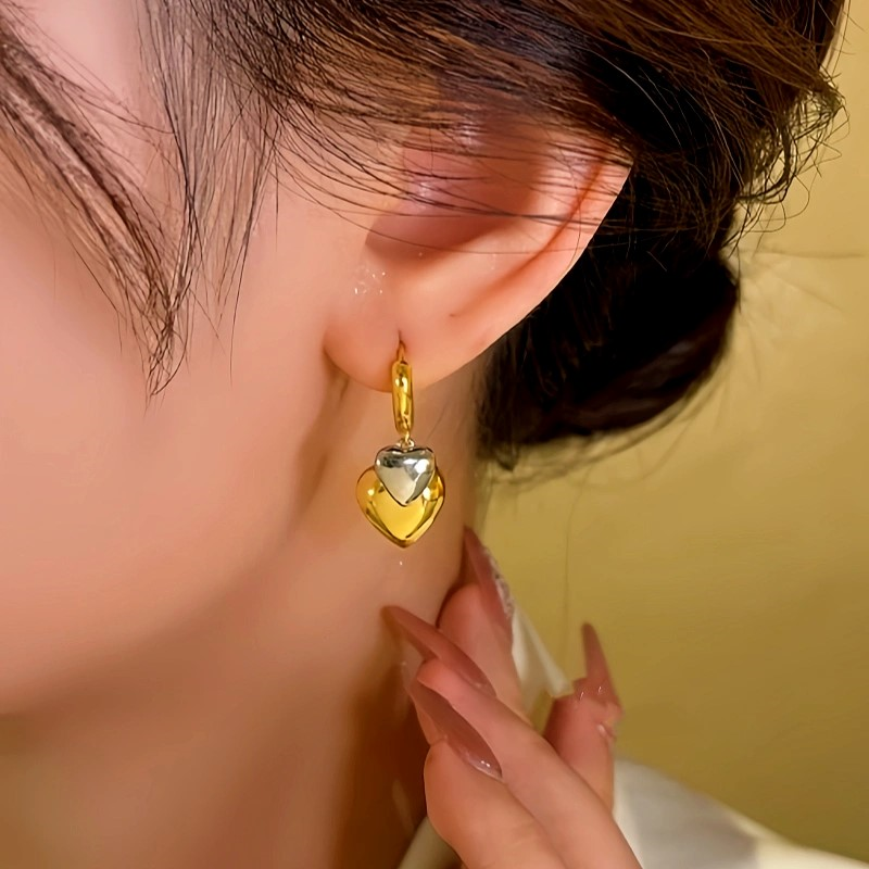 14K Gold-plated Double-Layer Heart Earrings