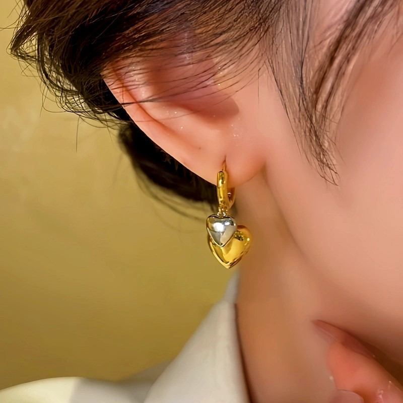 14K Gold-plated Double-Layer Heart Earrings