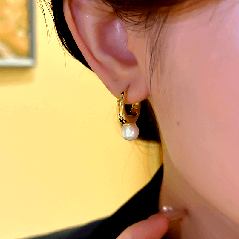 14K Gold-plated Elegant Artificial Pearl Hoop Earrings