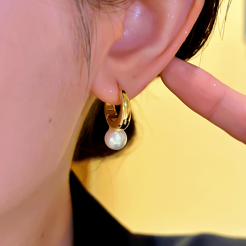 14K Gold-plated Elegant Artificial Pearl Hoop Earrings