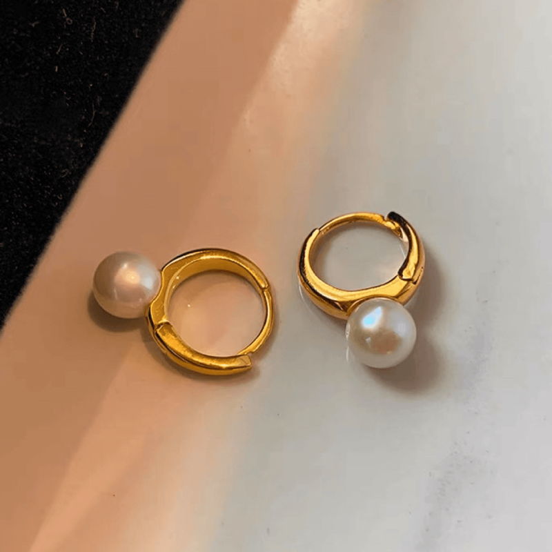 14K Gold-plated Elegant Artificial Pearl Hoop Earrings