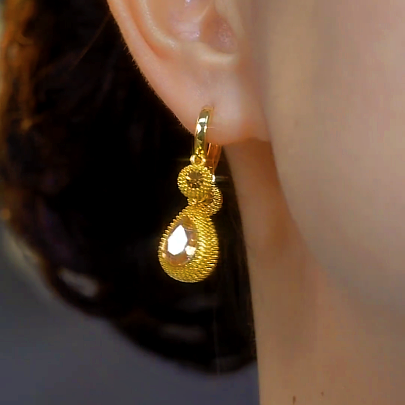 14K Gold-plated Elegant Brown Zircon Durian Earrings