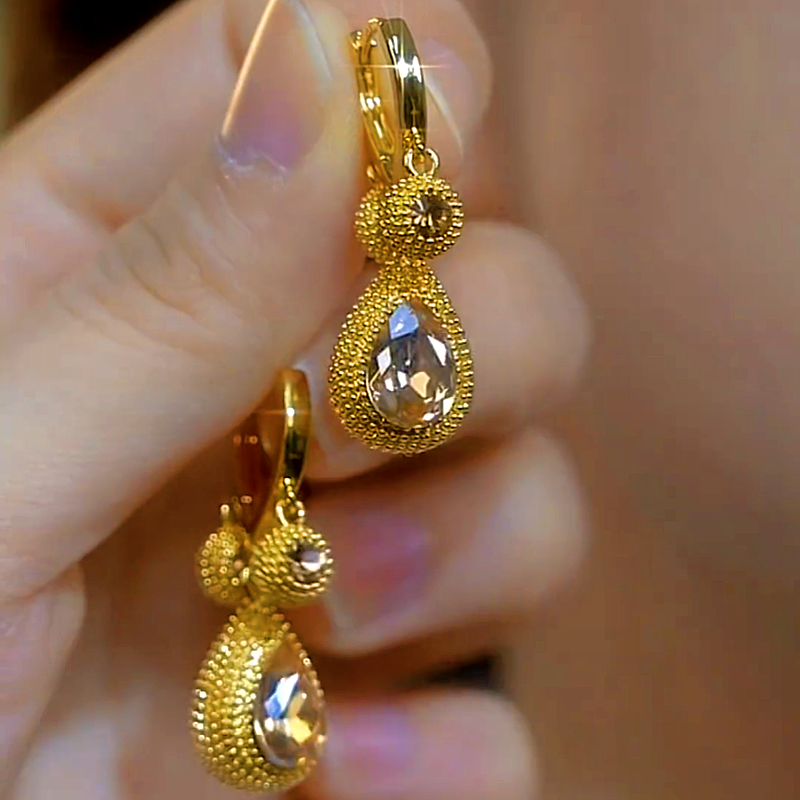 14K Gold-plated Elegant Brown Zircon Durian Earrings