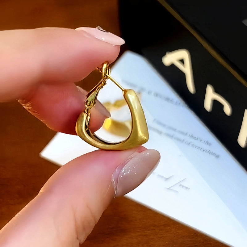 14K Gold-plated Elegant Brushed Heart-Design Earrings