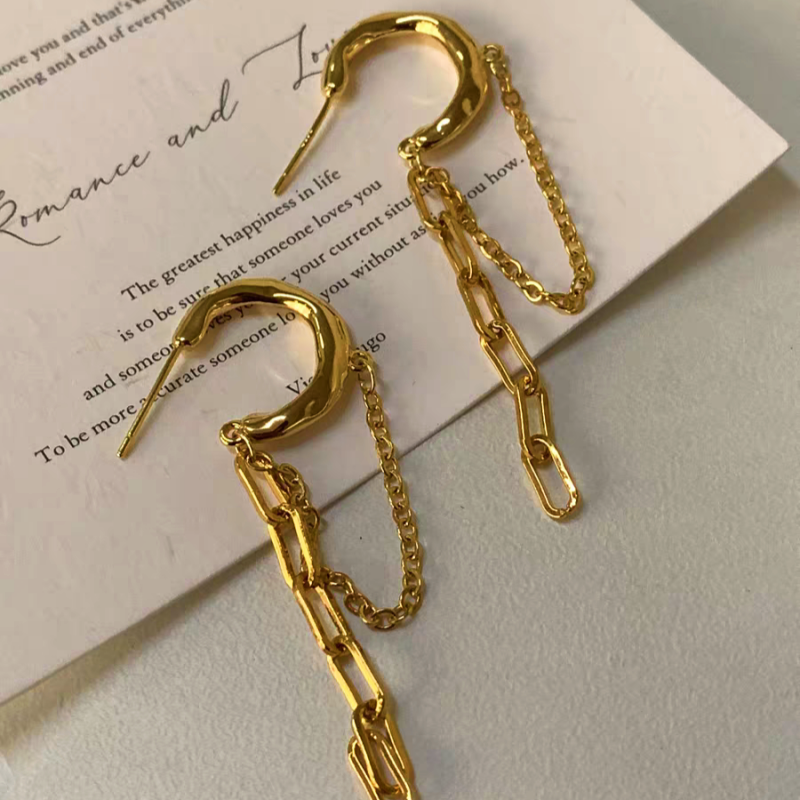 14K Gold-plated Elegant Chain Tassel Earrings