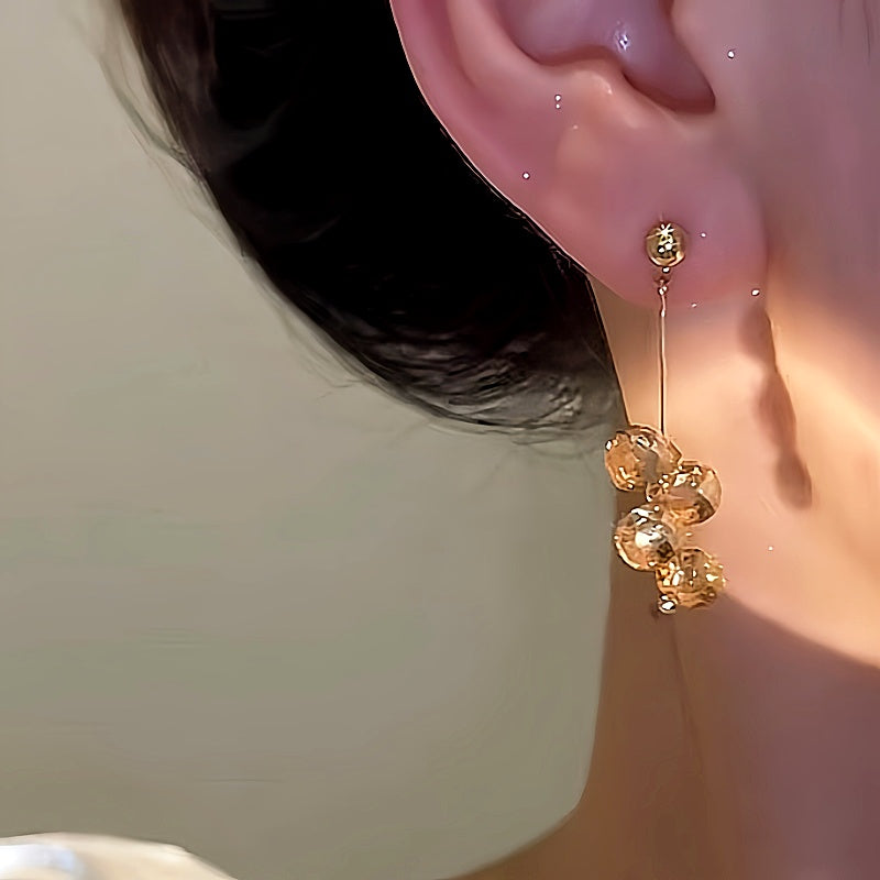 14K Gold-plated Elegant Champagne Beaded Earrings