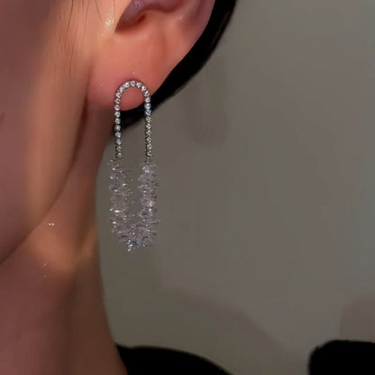 14K Gold-plated Elegant Crystal Chain Tassel Earrings