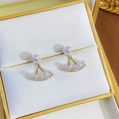 14K Gold-plated Elegant Diamond-Studded Pearl Earrings