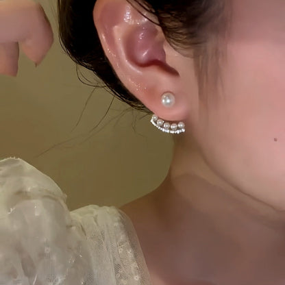 14K Gold-plated Elegant Diamond-Studded Pearl Earrings