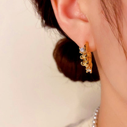 14K Gold-plated Elegant Diamond-Wrapped C-Shaped Earrings