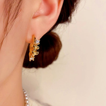 14K Gold-plated Elegant Diamond-Wrapped C-Shaped Earrings