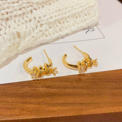 14K Gold-plated Elegant Diamond-Wrapped C-Shaped Earrings