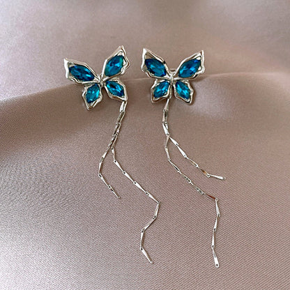 14K Gold-plated Elegant Diamond Butterfly Tassel Ear Bone Clip