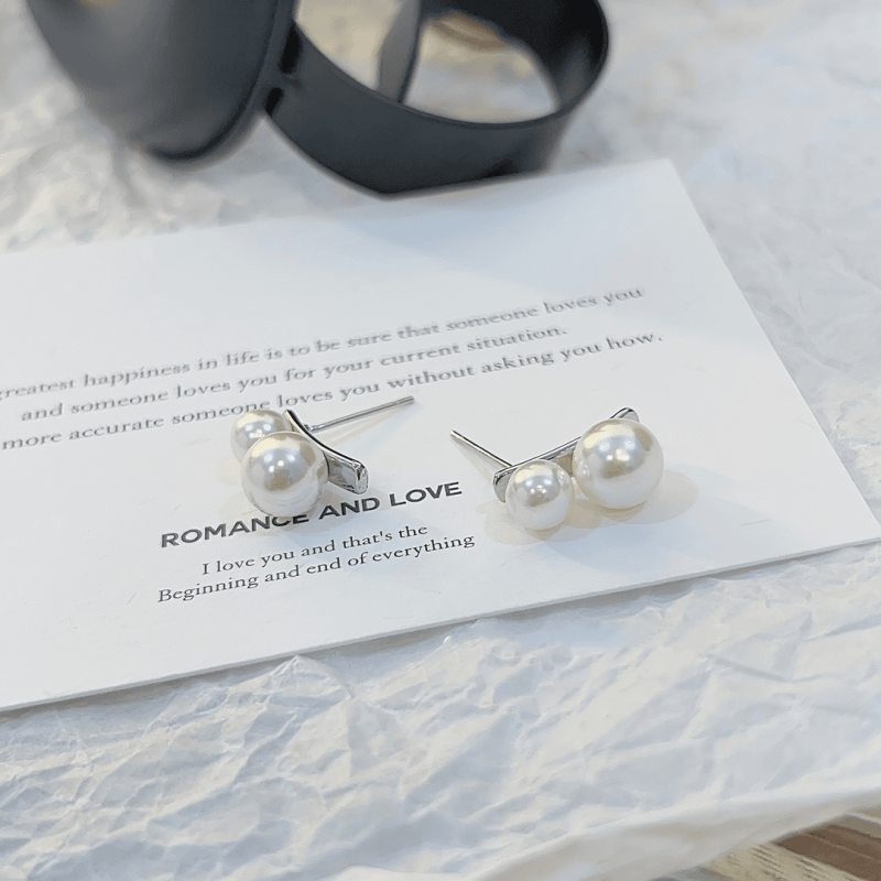 14K Gold-plated Elegant Double Pearl Stud Earrings