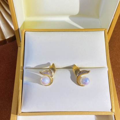 14K Gold-plated Elegant Fishtail Bead Earrings