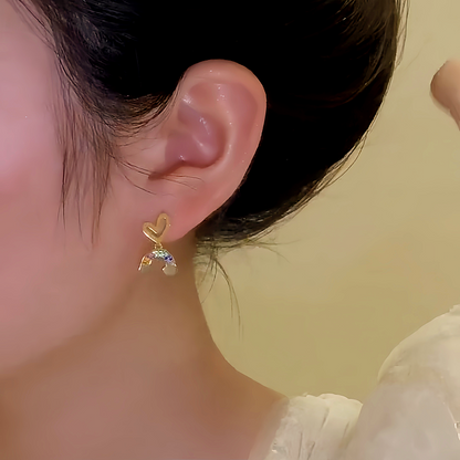 14K Gold-plated Elegant Heart-Design Rainbow Earrings
