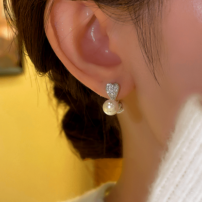 14K Gold-plated Elegant Heart Double-Sided Pearl Earrings