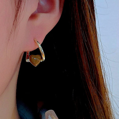 14K Gold-plated Elegant Oil-Drop Brown Heart Earrings