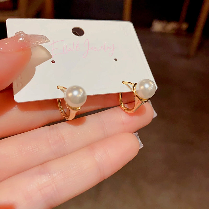 14K Gold-plated Elegant Pearl Small Hoop Earrings