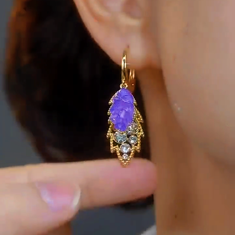 14K Gold-plated Elegant Zircon Crystal Purple Leaf Earrings