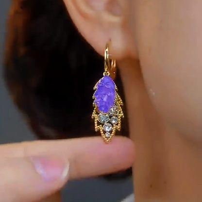 14K Gold-plated Elegant Zircon Crystal Purple Leaf Earrings