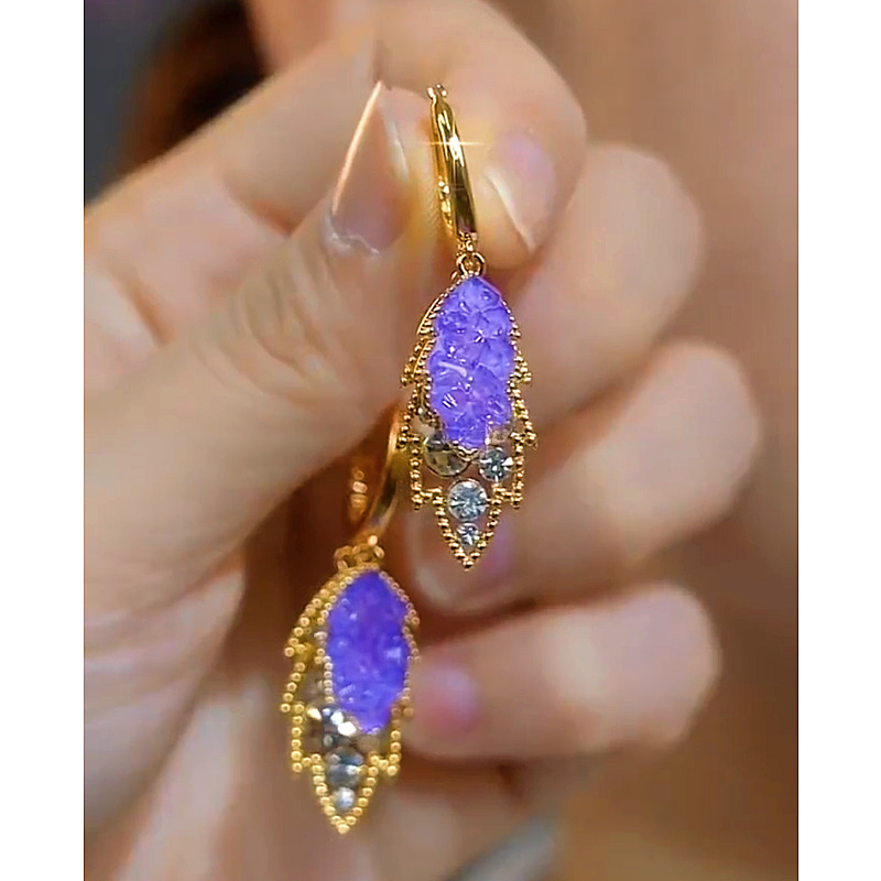 14K Gold-plated Elegant Zircon Crystal Purple Leaf Earrings
