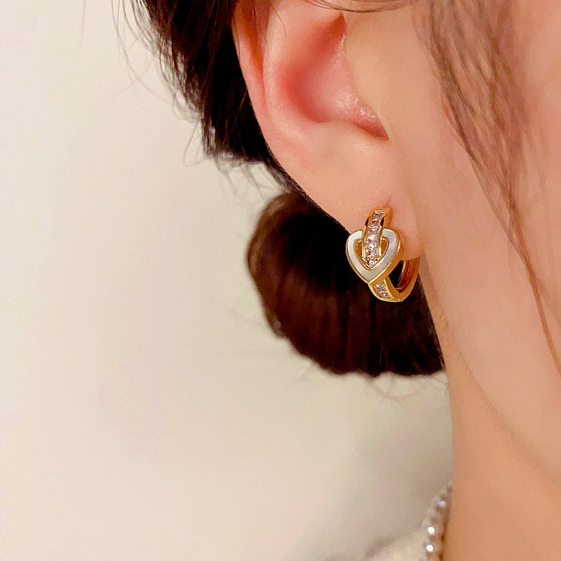 14K Gold-plated Elegant Zircon Heart-Design Small Hoop Earrings