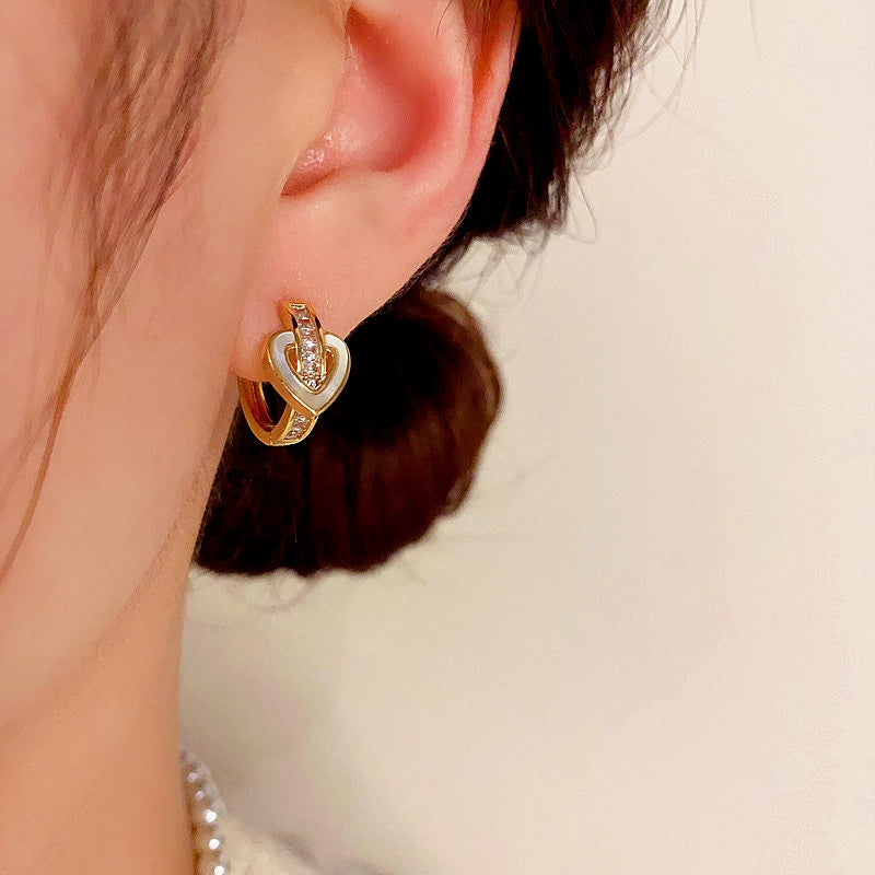 14K Gold-plated Elegant Zircon Heart-Design Small Hoop Earrings