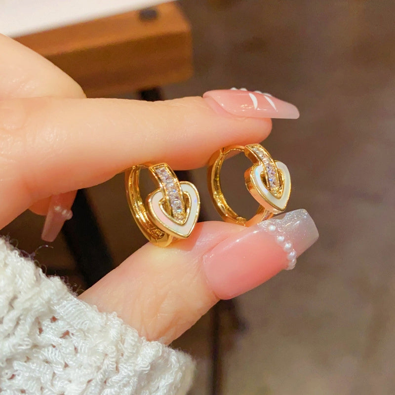 14K Gold-plated Elegant Zircon Heart-Design Small Hoop Earrings