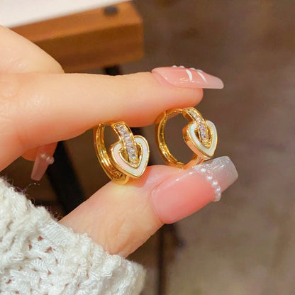 14K Gold-plated Elegant Zircon Heart-Design Small Hoop Earrings