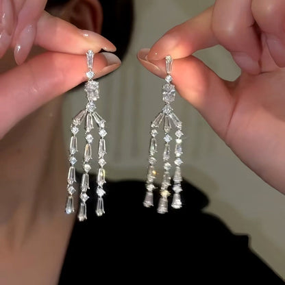14K Gold-plated Elegant Zircon Long Tassel Earrings