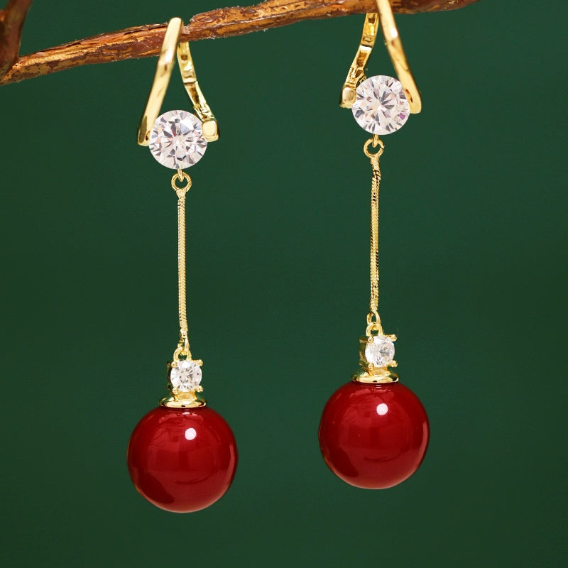 14K Gold-plated Elegant Zircon Pearl Earrings